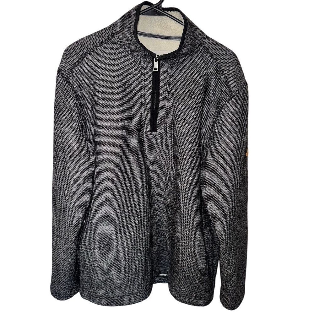 Orvis Men's Gray 1/4 Zip Pullover Sweater M Sherpa Fleece‎ Lined Black White